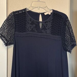 LOFT Navy Mini Dress with Lace Sleeves